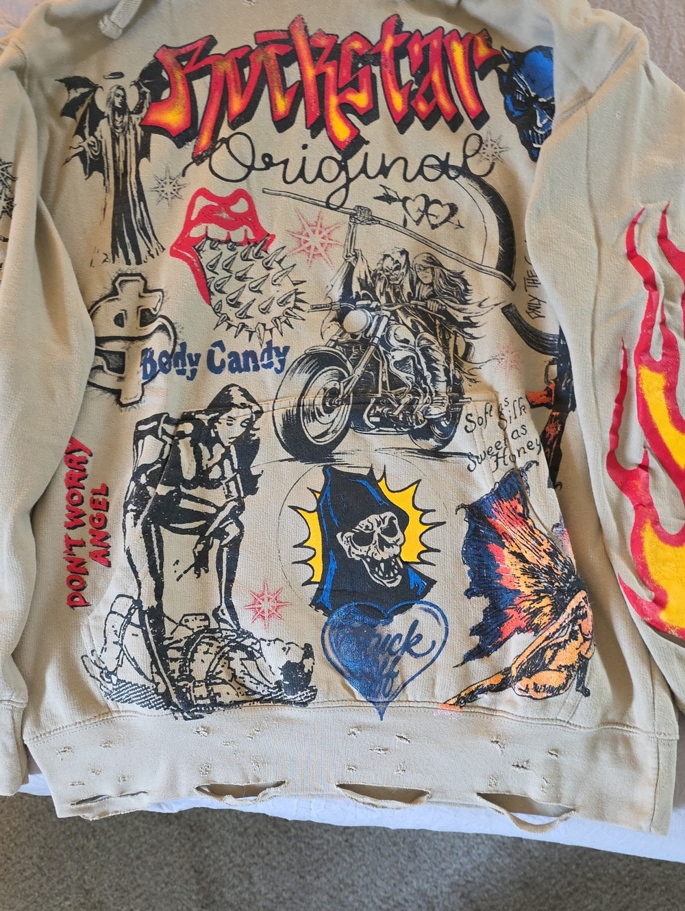 Beige Graphic Pullover Sweatshirt with Multicolor Print